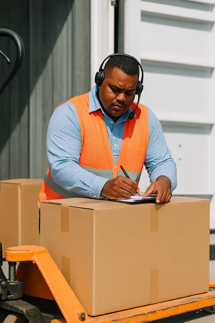 Empleado moviendo cajas